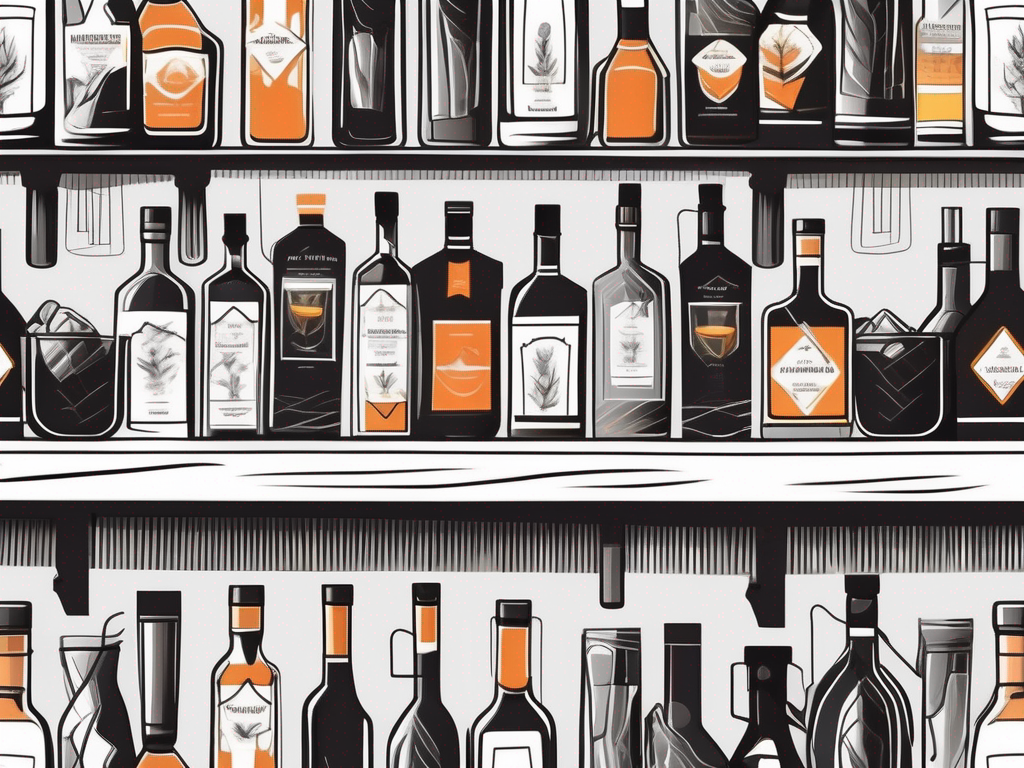 A bar counter with an array of different alcohol bottles