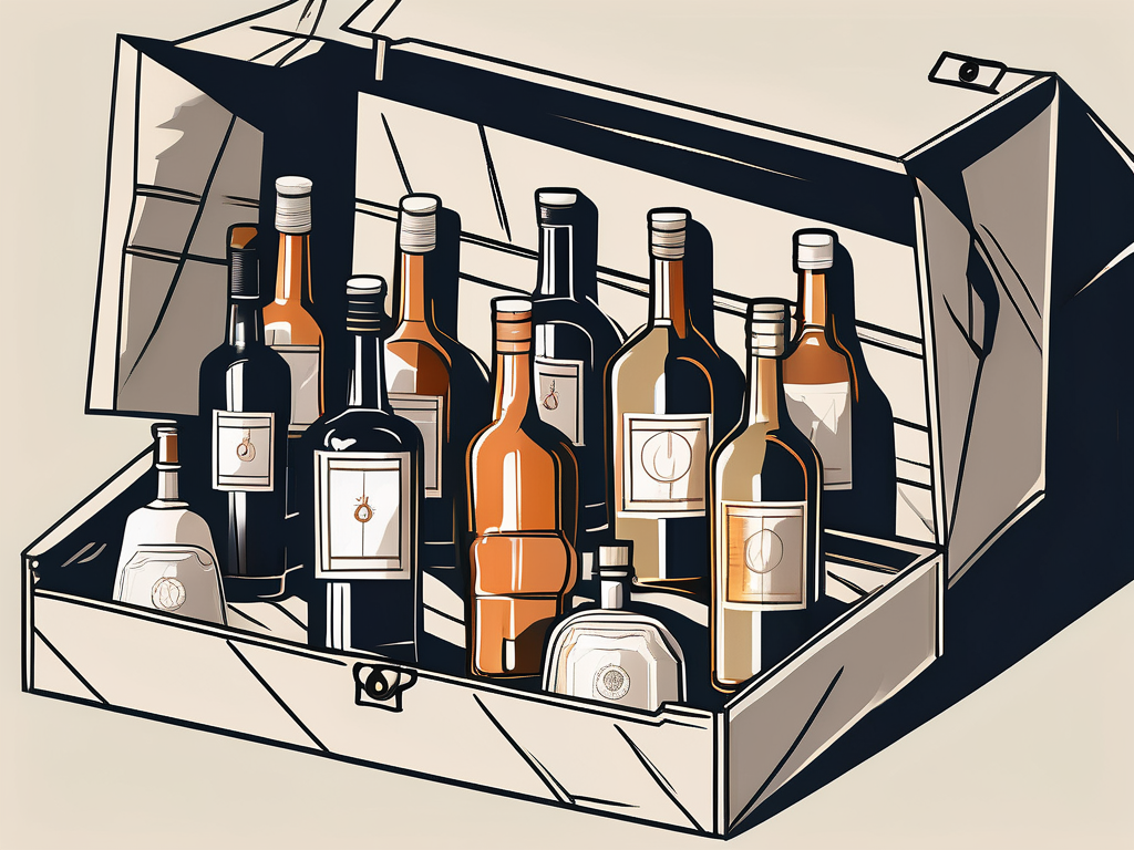 A variety of alcohol bottles securely packaged in a shipping box