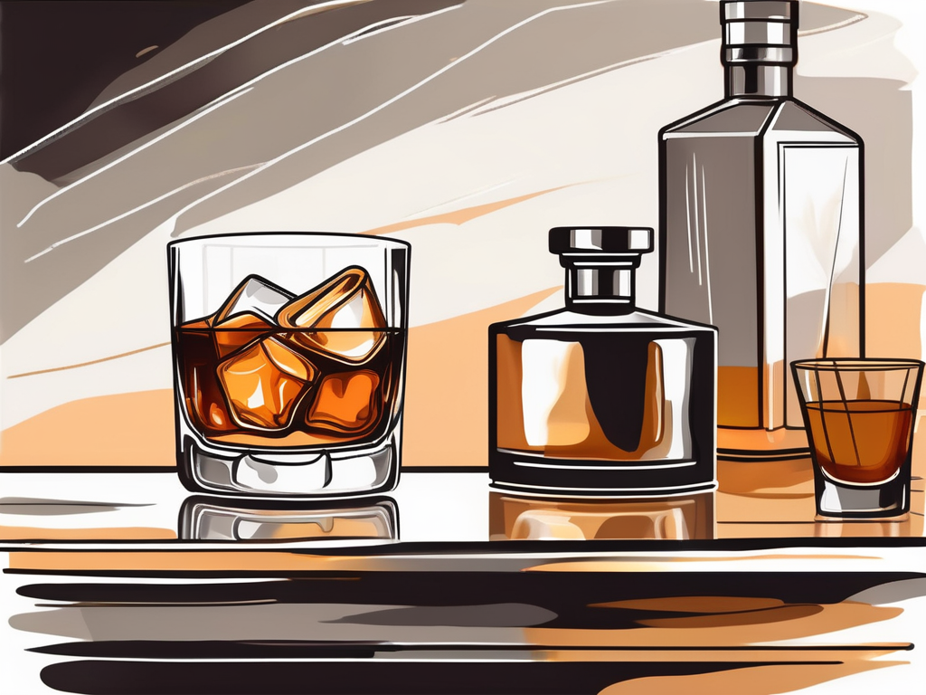 A whiskey glass on a bar counter