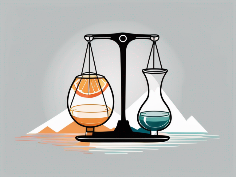 A balanced scale with a glass of alcohol on one side and the california state outline on the other
